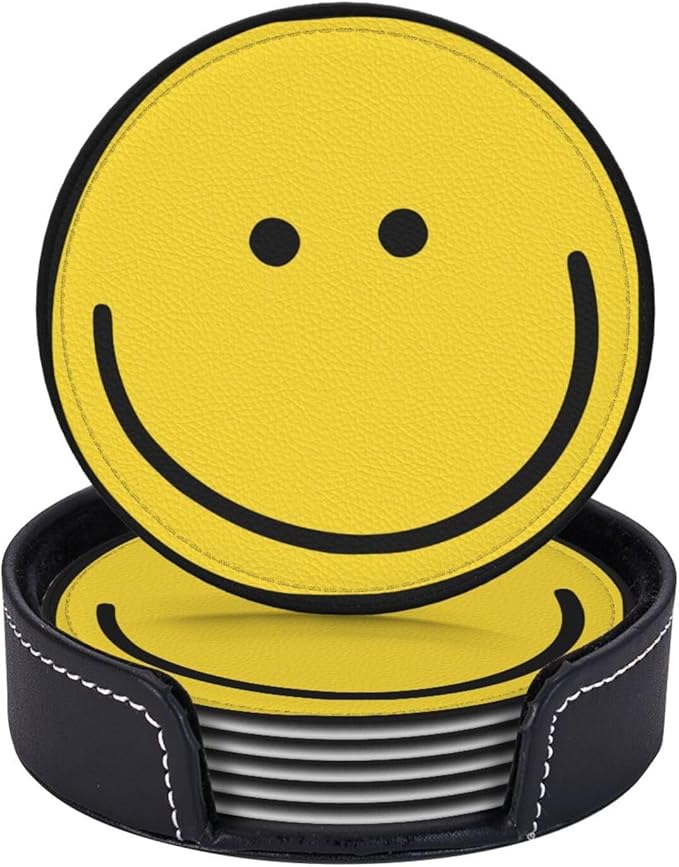 Smiley Face Coasters Set 6 for Drinks Happy Face Coaster for Coffee Table Gifts Home Decor,3.9 Inches