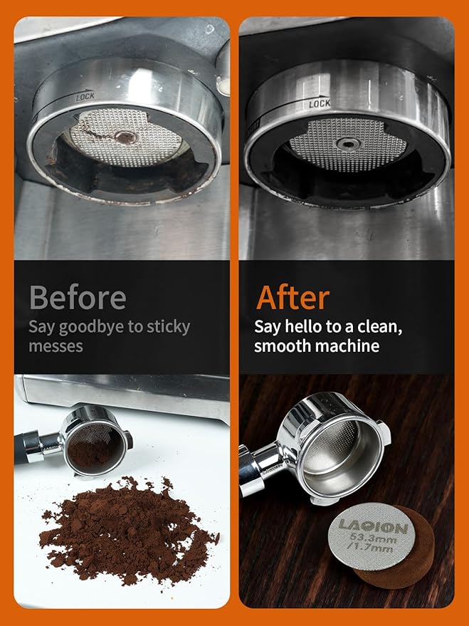 53.3mm Espresso Puck Screen, Reusable Espresso Filter Screen, 1.7 mm Thick, Espresso Distribution Tool Fits for Breville 54mm Coffee Filters, Stainless Steel Espresso Machine Accessories