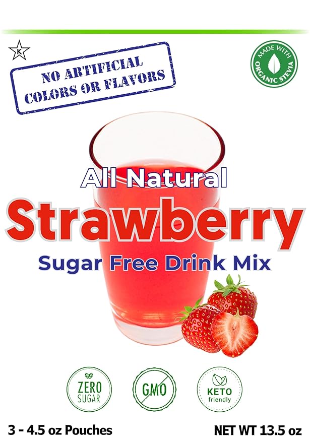 GramZero All Natural Strawberry Zero Calorie Sugar Free Drink Mix, Great For Nutrition Club Loaded Tea, Stevia Sweetened