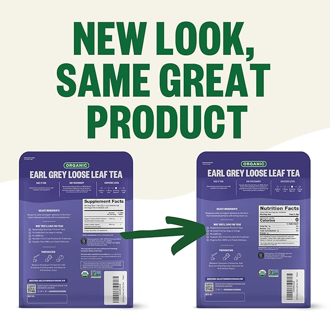 FGO Organic Earl Grey Black Tea, 16 Ounce Loose Leaf Bulk Resealable Bag, 16oz, Packaging May Vary (Pack of 1)