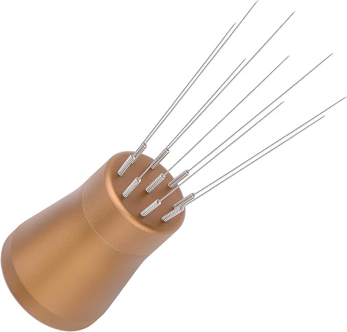 Normcore WDT Tool V2.1 with Stand - 0.23mm 9 Prong Espresso Distribution Tool, Weiss Distribution Technique, Magnetic Coffee Stirrer with 16 Extra Needles, Bronze Anodized Aluminum Handle