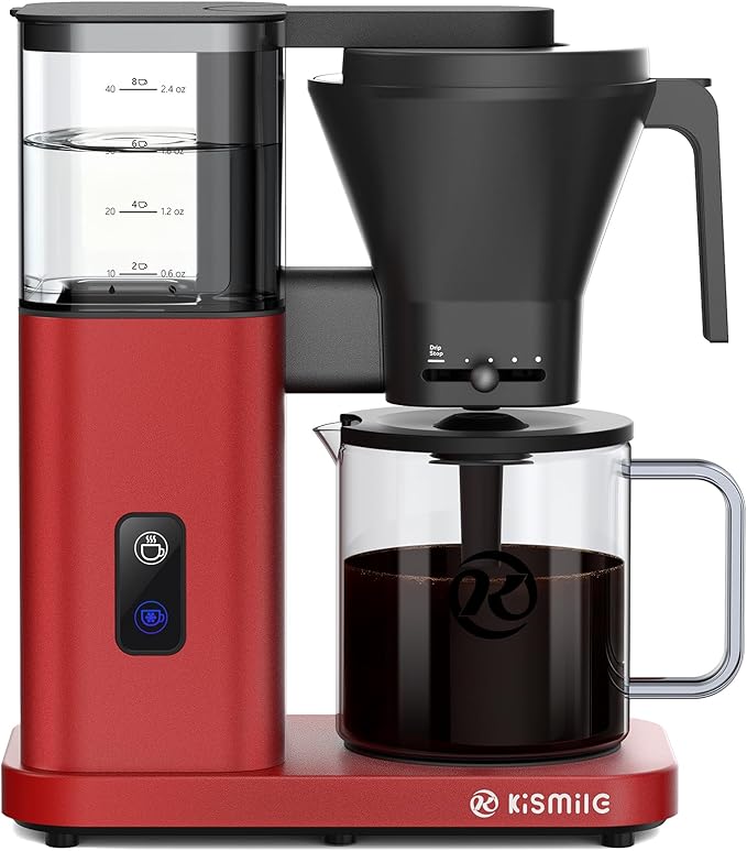 Kismile 8-Cup Drip Coffee Maker,Rapid Heating System for Seconds Brewing,Automatic Pour Over Coffee Machine,Detachable Water Tank,Dishwasher Safe,Adjustable Flow Control,Hot & Iced,Red