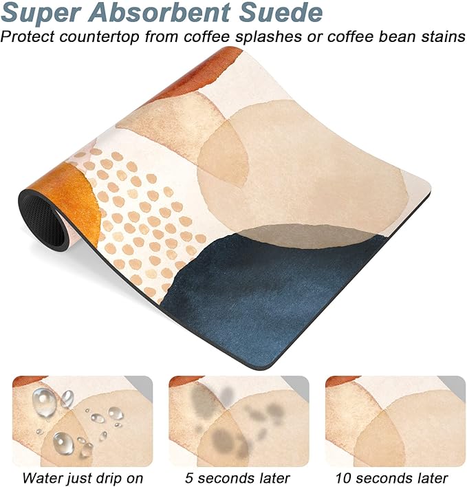 Rnivvi Coffee Mat, 12" x 19" Cute Boho Theme Coffee Bar Mats for Espresso Machine Station Accessories and Organizer, Hide Stain Rubber Backed Absorbent Dish Drying Pad for Kitchen Counter, Stones