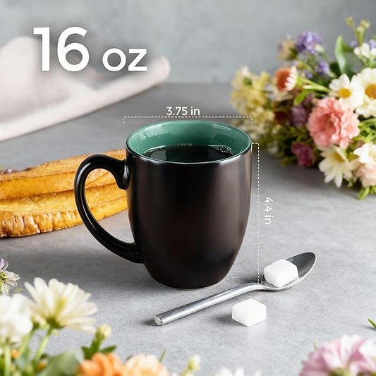 GBhome 16oz Coffee Mugs Set of 6, Large Ceramic Coffee Mugs for Man, Woman, Dad, Mom, Modern Coffee Mugs Set with handle for Tea/Latte/Cappuccino/Milk/Cocoa. Dishwasher&Microwave Safe,Green