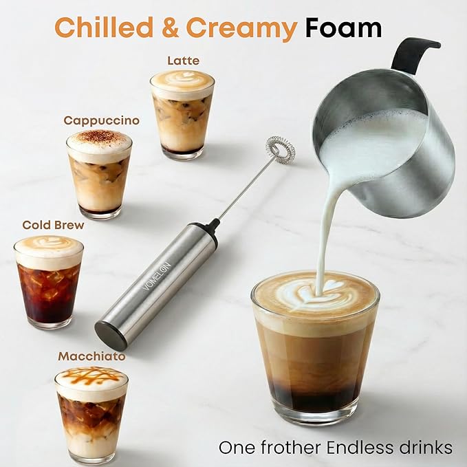 Rechargeable Milk Frother Battery Operated,2-Speed Portable Travel Frother,Electric Milk Foamer Coffee Frother for Latte, Cappuccino, Hot Chocolate Drink Mixer with Double Mini Whisks and USB Cable