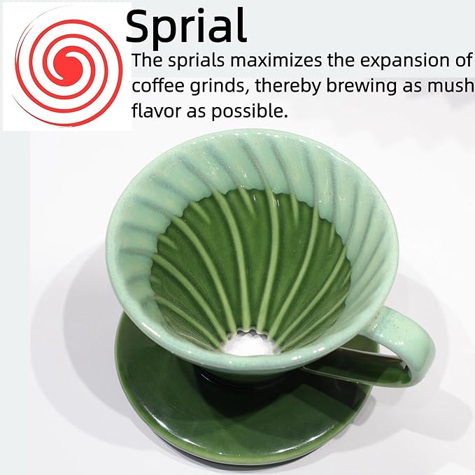 Ceramic Pour Over Coffee Dripper with 50 pcs coffee filters - Portable Drip Coffee Brewer for Travel, Camping, Office or Home - Artisanal Pottery Gift for Enthusiasts