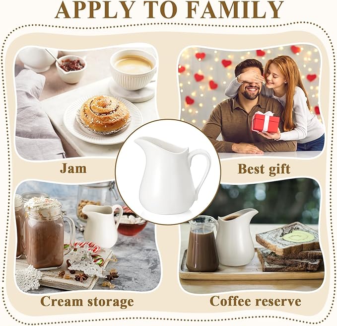 Nuanchu 2 Pcs 16 oz Creamer Milk Pitcher, Classic White Porcelain Creamer with Handle, Ceramic Maple Syrup Dispenser, Coffee Dairy Container for Milk Sauce Salad, Microwave