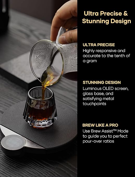 Cocinare Balance Pro 0.1g Precision Coffee Scale, 3.5kg Digital with Timer Kitchen Scale for Coffee & Food, App Control (Black)