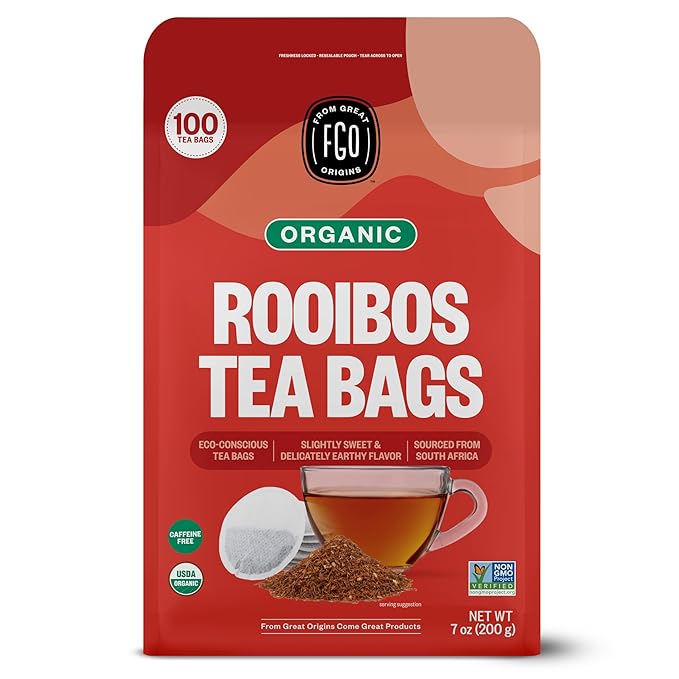 FGO Organic Rooibos Tea, 100 Count, Eco-Conscious Tea Bags, Caffeine Free, Packaging May Vary (Pack of 1)