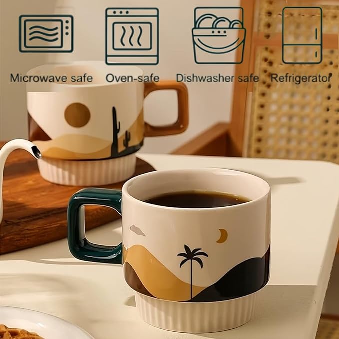 LOWYEPAULHO Espresso Cups,Coffee Mugs with Handle, Ceramic Mug Set, Coffee Mug Set, Coffee Cups Set, CeramicCoffee Mugs, Set of 2