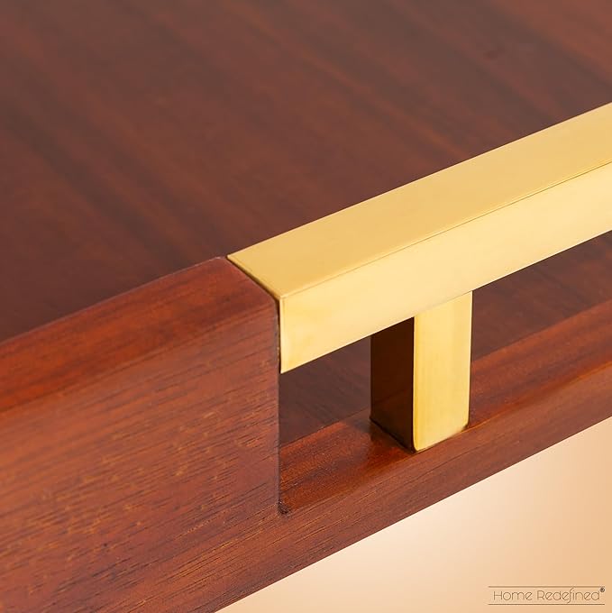 Acacia Wood Serving Tray with Polished Gold Stainless Steel Metal Handles, 17.5x12in, Ottoman Food Drinks Coffee Table, Breakfast, Dinner & Bar, Kitchen, Bedroom, Gift, Luxury Tray. Mens Display.