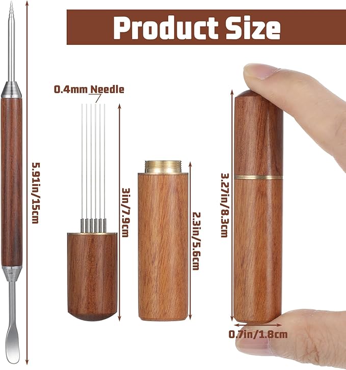 Sibba Espresso Coffee Stirrer 6 Needles, Espresso WDT Tool Distribution Tool with Natural Wood Handle and Base, Coffee Stirrer Stainless Steel Latte Art Pen Barista Tools Coffees Machine Accessories