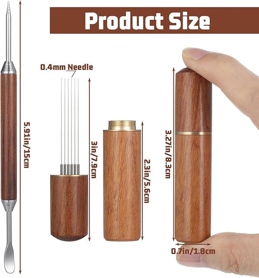 Sibba Espresso Coffee Stirrer 6 Needles, Espresso WDT Tool Distribution Tool with Natural Wood Handle and Base, Coffee Stirrer Stainless Steel Latte Art Pen Barista Tools Coffees Machine Accessories