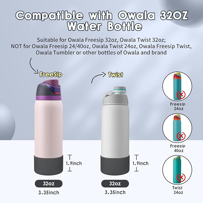 2PCS Silicone Water Bottle Boot, Compatible with Owala 24oz 32oz 40oz, Protective Anti-Scratch & Anti-Dent No Noise Sleeve Cover for FreeSip/Twist/Flip Water Bottles (Dark Blue, 32oz)