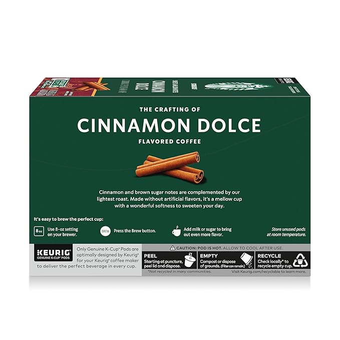 Starbucks K-Cup Coffee Pods, Flavored Hot or Iced Coffee, Cinnamon Dolce, 10 Keurig Pods