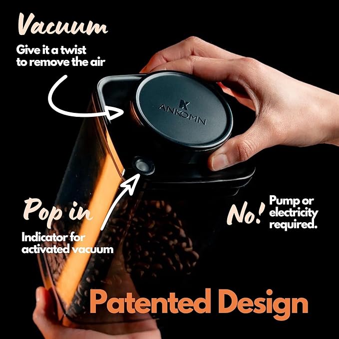 ANKOMN Coffee Vacuum Container, Patented Turn-n-Seal Canister Features the Airtight Vacuum Sealed Rubber and Inner Plate, Holding the Vacuum and Keeping Your Coffee Fresh Longer (One Pound)