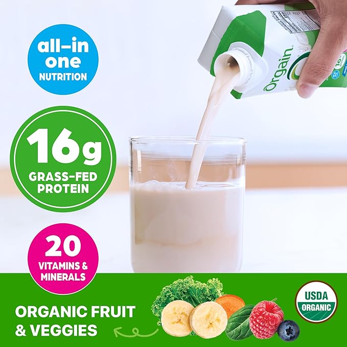 Orgain Organic Nutritional Shake, Vanilla Bean - Meal Replacement, 16g Protein, 20 Vitamins & Minerals, Gluten Free, Soy Free, Kosher, Non-GMO, 11 Ounce, 4 Count (Packaging May Vary)