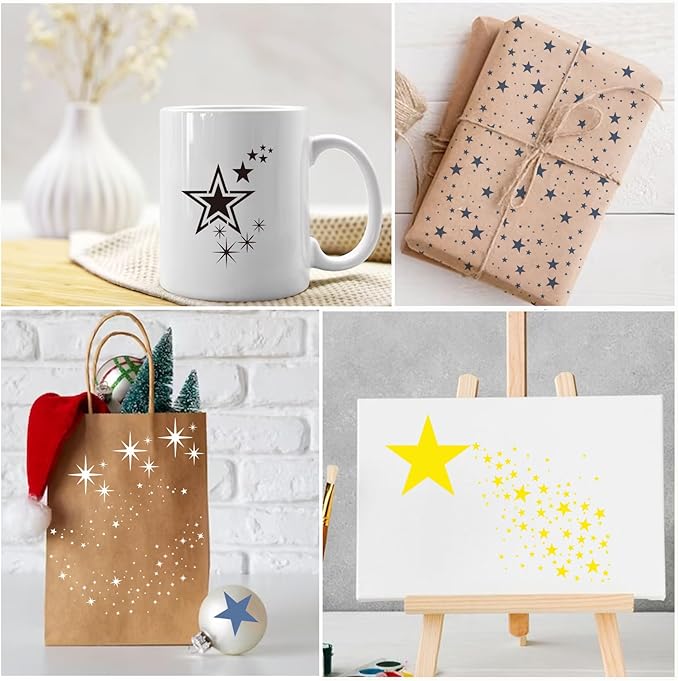 12 Pieces Sparkle Star Stencil Stars Background Craft Stencils Mixed Media Stencils for Painting on DIY Card Making Scrapbook Paper Fabric Pillows (12 Star)