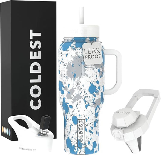 Coldest Tumbler with Handle and Straw - 100% Leak Proof Insulated Tumbler with Lid and Straw (3 Lids) - Stainless Steel Tumblers for Women & Men - Cup Holder Friendly Base, 36 oz (Cloud Matter)