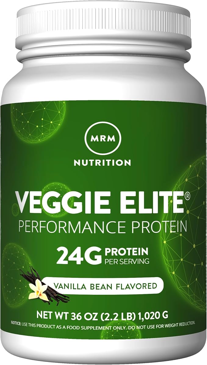MRM Veggie Elite Performance Protein - Vanilla Bean, Plant-Based Powder, 24g Protein per Serving with BCAAs & Digestive Enzymes, Clinically Tested - Vegan, Gluten-Free - 30 Servings