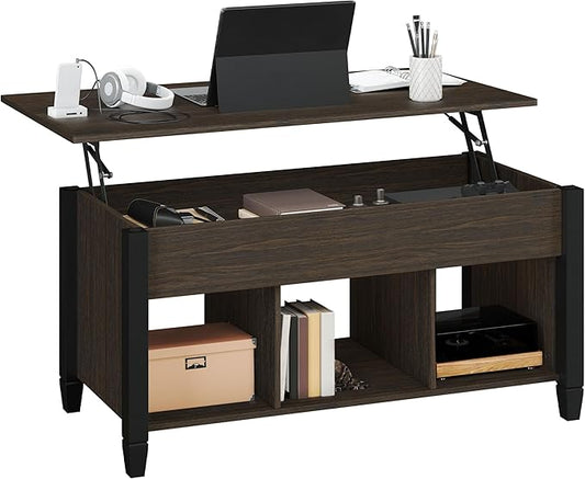 Yaheetech Coffee Table, 41in Lift Top Coffee Table with Storage Hidden Compartment & Shelf, Retro Coffee Center Table with Lift Tabletop for Living Room, Espresso