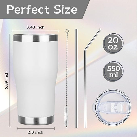 MEZMUT 20oz Coffee Tumbler with Lid and Straw Double Wall Vacuum Insulated Cup Stainless Steel Travel Mugs Insulated for Hot and Cold Leakproof Powder Coated Tumbler for Indoor and Outdoor