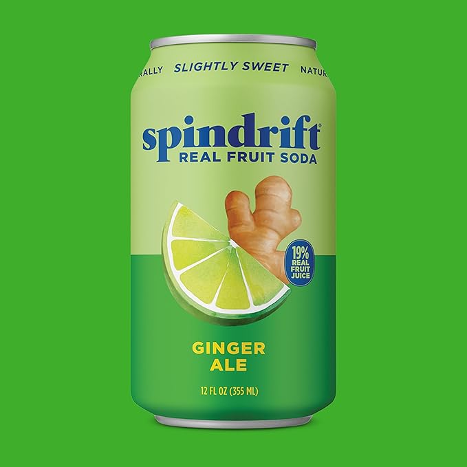 Spindrift Soda Ginger Ale Soda Made with Real Squeezed Fruit 12 Pack Case