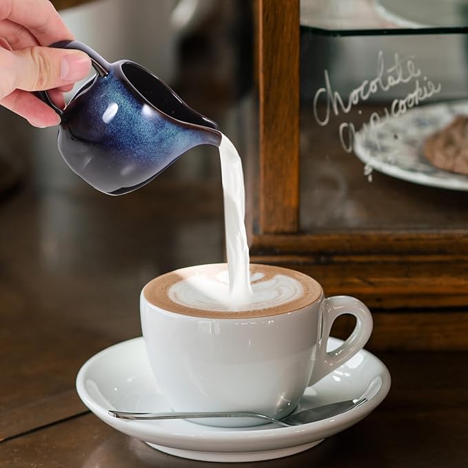 ABOOFAN Mini Ceramic Creamer Pitcher Cream Jugs Sauce Dispenser Porcelain Creamers Jug for Coffee Tea Milk Jam Sauces blue