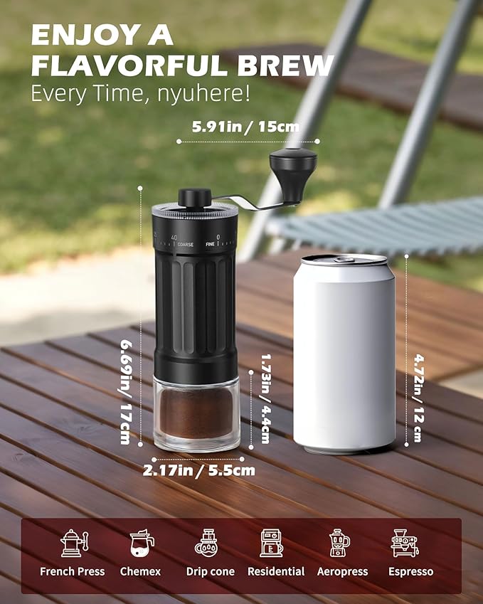 GCCTXC Manual Coffee Grinder with Ceramic Burr Handheld Hand Crank Espresso Grinder for Coarse Drip Fine Pour Over French Press Small Portable for Travel Camping Quiet Adjustable with Grind Settings