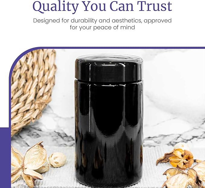 Infinity Jars Tall Screw Top Jar 200 Ml (6.7 fl oz), UV Black Glass Airtight Smell-Proof Container for Coffee, Tea, Dried Goods, Refillable Tall Jar for Long-Term Kitchen Storage