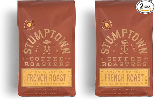 Stumptown Coffee Roasters, Dark Roast Organic Whole Bean Coffee - French Roast 12 Ounce Bag with Flavor Notes of Clove and Bittersweet Chocolate (Pack of 2)