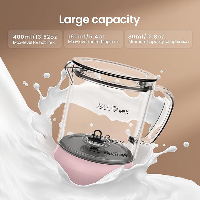 4-in-1 Milk Frother, Electric Milk Frother and Steamer with LED Touch Screen, Non-stick Bottom, Milk Warmer 13.52oz for Lattes, Cappuccinos, and Macchiatos at Home (pink)