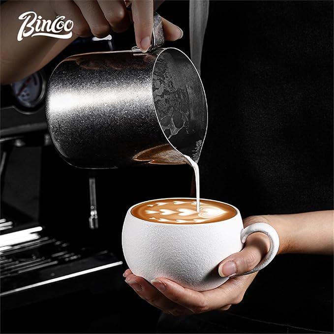 Bincoo Milk Frother Pitcher 750ml (25oz) - Stainless Steel Barista Milk Frothing Cup with Ice Crystals Design - Professional Espresso & Cappuccino Accessories for Coffee Machine,Latte Art