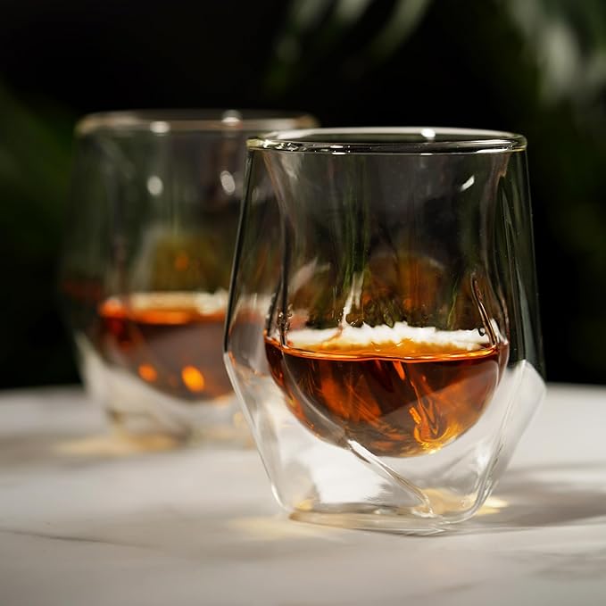 Viski Aerating Whiskey Tumbler, Whiskey Tasting Glass, Double Walled Snifter, Specialty Bourbon Tumbler, Clear Glass, Dishwasher Safe, 6 Oz, Set of 2