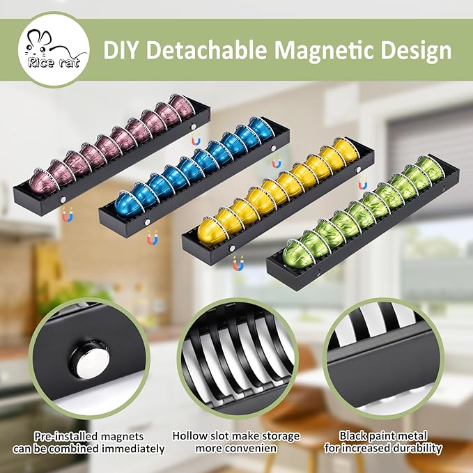 Nespresso Pod Holder Drawer Organizer | Magnetic Modular Design | Black Metal | 4 Pack