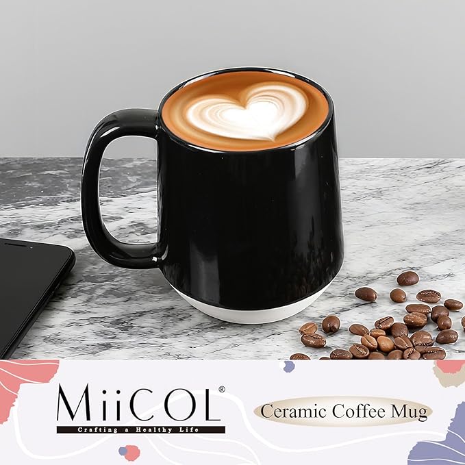 Miicol Ceramic Coffee Mug, 16 oz Large Coffee Cup, Tea Mug with Handle, Flat Bottom Mug for Men, Women, Office, Microwave and Dishwasher Safe, Multi-Color, Panda Black