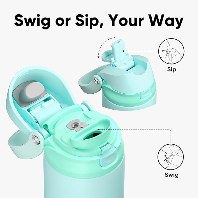 ENCOOL Leakproof Insulated Water Bottle with Straw Dual-Sip Water Bottle Bag-Safe Design for Work, Commute & Gym – Keeps Drinks Cold All Day, 18 oz, Ice Blue