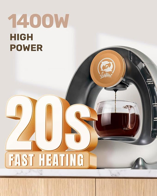 2-in-1 Coffee Maker, Fast Brew in 1.5mins, Single Serve Coffee Machine Compatible with K-Cup Pods & Ground Coffee, 1400W 20s Preheat, Compact for Home,Small Place,Office & RV, 8oz,Dark Grey