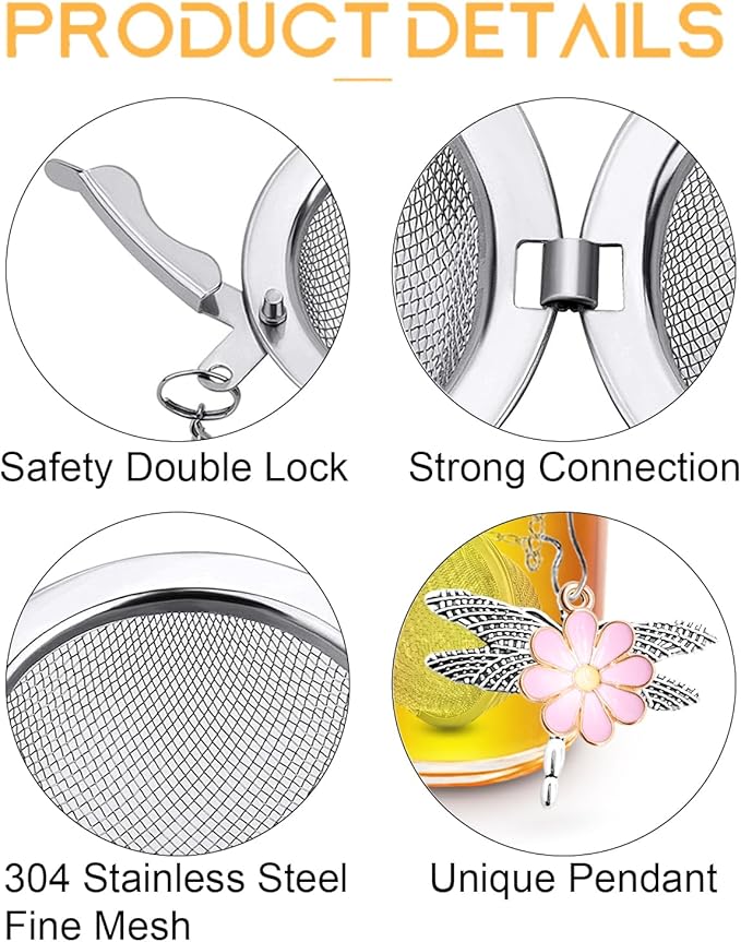 2-Pack Tea Infuser for Loose Leaf Tea, 304 Stainless Steel Tea Strainer with Butterfly, Dragonfly & Pink Blue Flower Charms, Extra Fine Mesh Tea Ball Filter, Gift for Tea Lovers