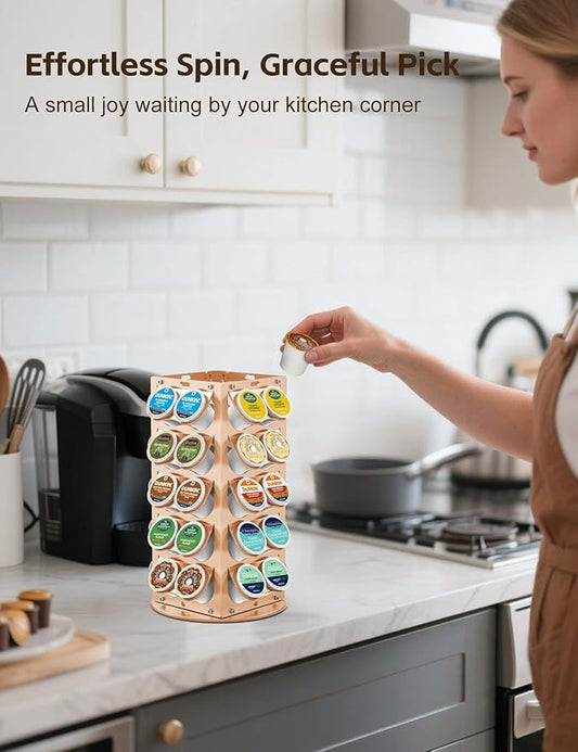 K Cup Holder, Coffee Pod Holder for Keurig – 360° Rotating Aluminum Coffee Organizer for Countertop,Saving Design with Anti-Slip Base for Kitchen or Office,Capacity of 40 Pods,Gold