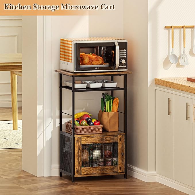 X-cosrack 3 Tier Kitchen Cart with Storage, Microwave Carts with Adjustable Feet, 3-Tier Coffee Cart Station，Kitchen Storage Rack for Entryway, Living Room