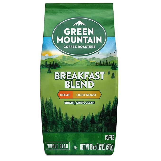Green Mountain Coffee Roasters Breakfast Blend Decaf, Whole Bean Coffee, Bagged 18 oz