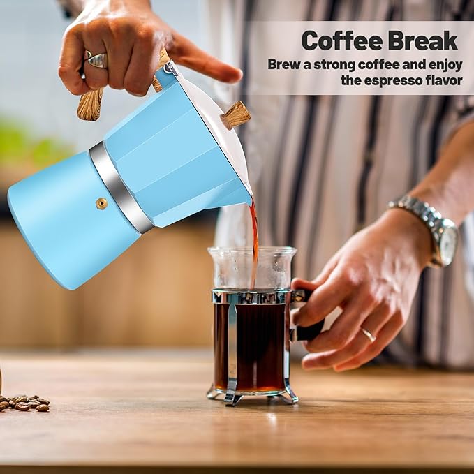 Vaolvpant 9 Cup Aluminum Moka Pot Classic Stovetop Espresso Coffee Maker 450ml 15oz Coffeemaker Percolator Mocha Pot Greca Coffee Maker Cafe Makers for Italian and Cuban Café Brewing Blue