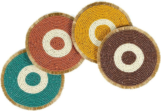 Folkulture Hand-Crafted Evil Eye Enchanment Beaded Coasters Set of 4 | Handmade Round Drink Coasters for Coffee Table & Bar | Boho Evil Eye Home Décor | Housewarming Gifts,Valentine Gift