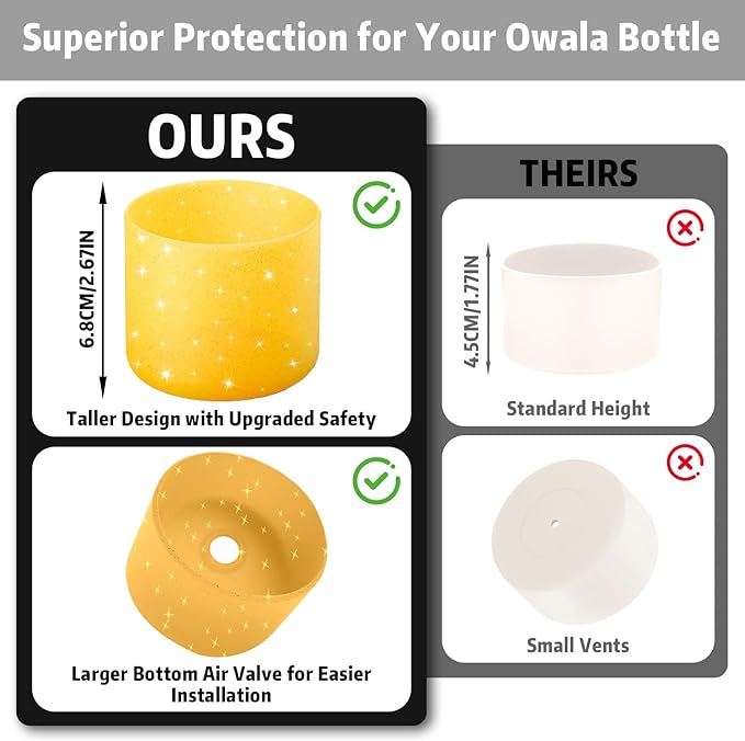 Silicone Boot for Owala 40oz Water Bottle – Anti-Slip Protective Cover, Bottle Boot, Base Cover Compatible with FreeSip, Sleeve for Stainless Steel Tumblers (Glitter Yellow, 40OZ)