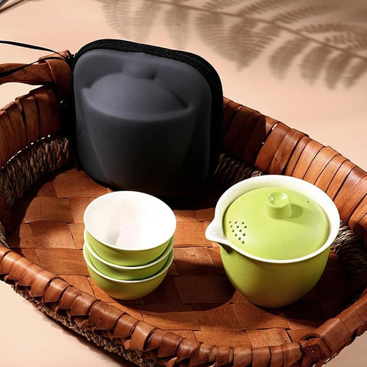 Porcelain Japanese Gongfu Tea Set for Adults, Chinese Travel Tea Sets Ceramic Gaiwan Asian Mini Teapot Set, Portable Kungfu tea Party set for adults, Tea Lovers Gifts for Outdoor and Office