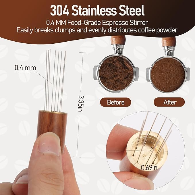53mm Espresso Tamper Kit, Hard Wood Espresso Tamper Tool & Powder Press Pad & 8-Needles Espresso Stirrers For 53 mm Portafilter