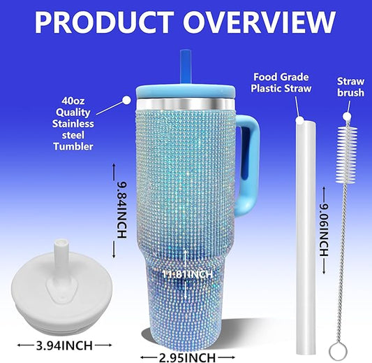 40-OZ Insulated Water Bottle,Insulated Stainless Steel Tumbler,Reusable Cold Drink Thermos,BPA-Free, Double-Wall Stainless Steel Water Bottle (Royal Blue - Diamond, 40, Fluid Ounces)