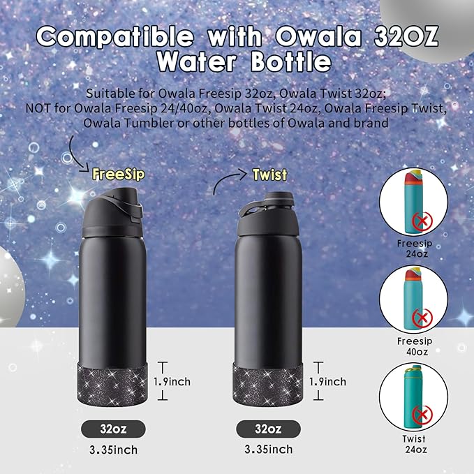 Protective Glitter Silicone Boot Compatible with Owala 24oz 32oz 40oz, Bling Cup Sleeve Bottom Bumper Cover Compatible with Owala FreeSip, Twist, or Flip Stainless Steel Water Bottles