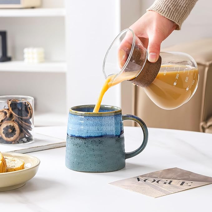 Large Ceramic Coffee Mug, Handmade Pottery Mugs, Tea Cups with Big Handle for Office and Home, 15.5 oz, Dishwasher and Microwave Safe (Rock Green)